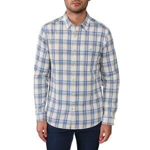 Even Tide Long Sleeve Button-Up Shirt Blue Plaid Cotton Men M NWT